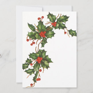 Vintage Christmas, Holly w Red Berries Invitation