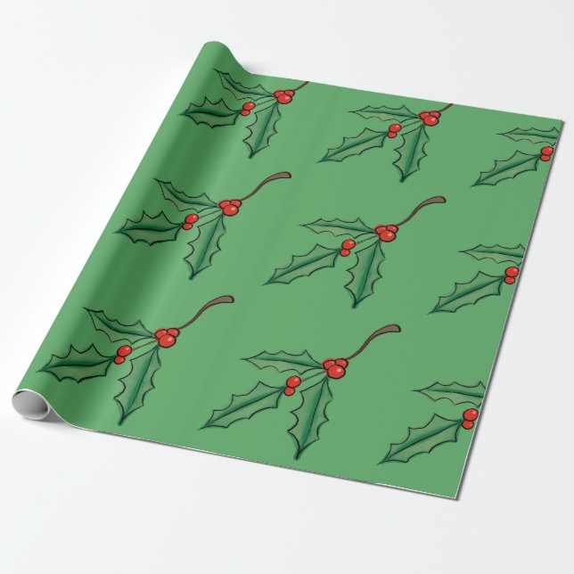 Vintage Christmas Holly Wrapping Paper  (Unrolled)