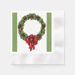 Vintage Christmas Holly Wreath and Berries Green Napkin