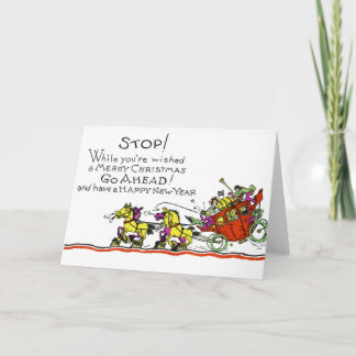 Vintage Christmas Horse & Buggy Humour Holiday Card