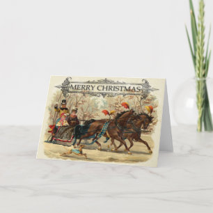 Vintage Christmas horses winter holiday fun Card