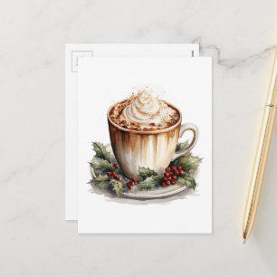 Vintage Christmas Hot Cocoa Watercolor Holiday Postcard