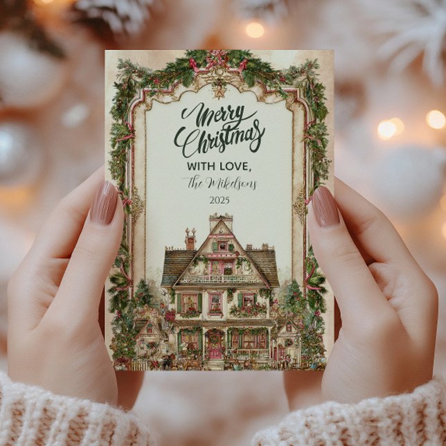 Vintage Christmas House Celebration Holiday Card (Creator Uploaded)
