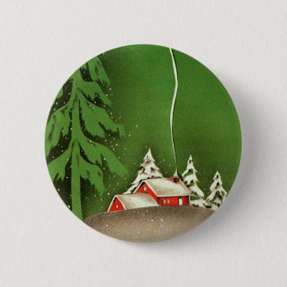 Vintage Christmas, House in Forest Winter Snow 6 Cm Round Badge
