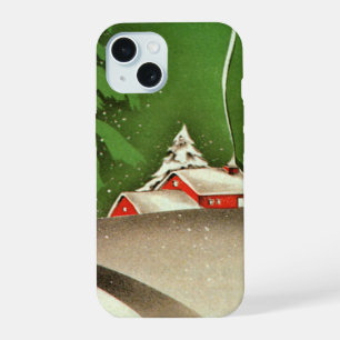 Vintage Christmas, House in Forest Winter Snow iPhone 15 Case