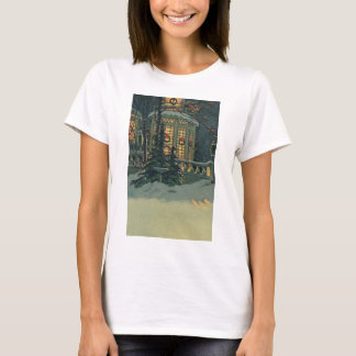 Vintage Christmas, House with Wreaths in Windows T-Shirt