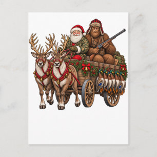 Vintage Christmas Hunting Santa Bigfoot Duck Holiday Postcard