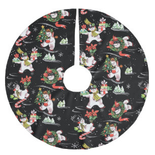 Vintage Christmas Ice Skating Snowmen Tree Skirt