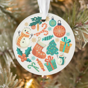 Vintage Christmas Icons Pattern Ornament