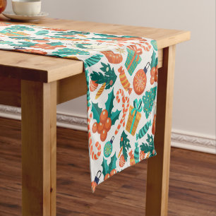Vintage Christmas Icons Pattern Short Table Runner