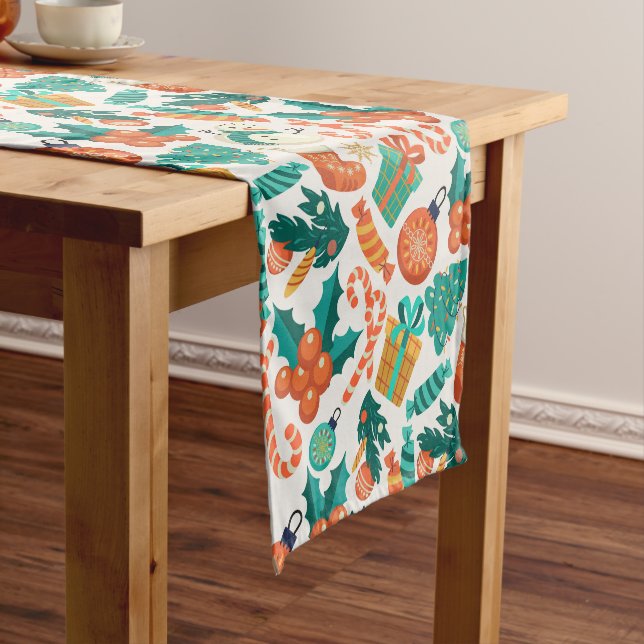 Vintage Christmas Icons Pattern Short Table Runner (In Situ)