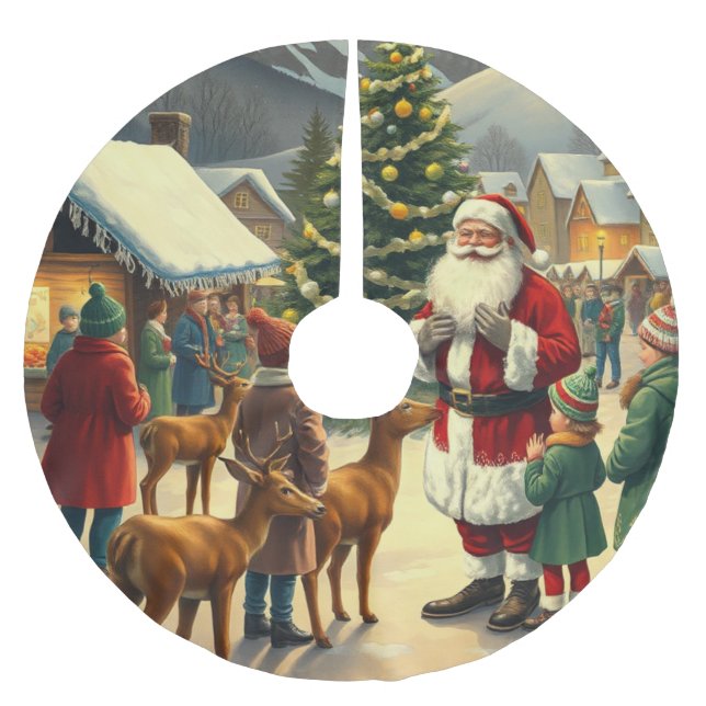 Vintage Christmas Illustration Brushed Polyester Tree Skirt (Front)