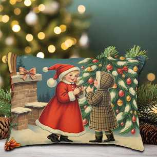 Vintage Christmas Illustration Decorative Cushion