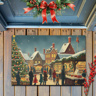 Vintage Christmas Illustration Doormat