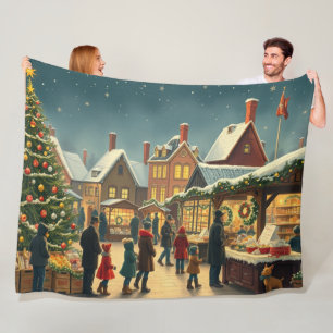 Vintage Christmas Illustration Fleece Blanket