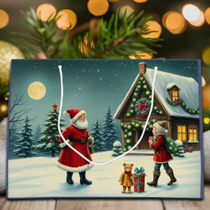 Vintage Christmas Illustration Large Gift Bag