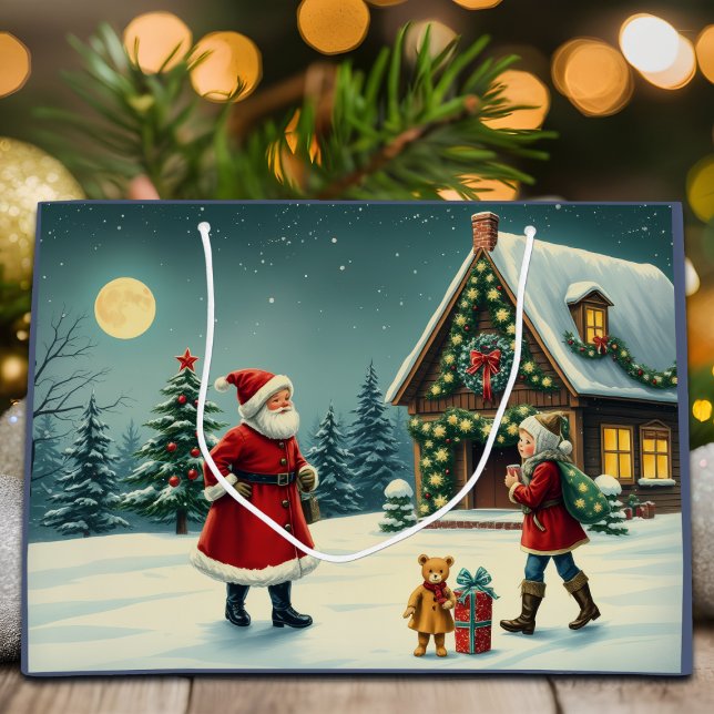 Vintage Christmas Illustration Large Gift Bag (Creator Uploaded)
