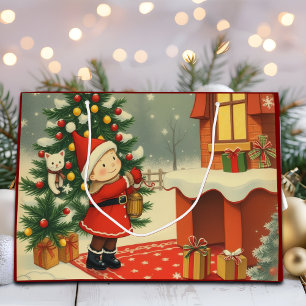 Vintage Christmas Illustration Large Gift Bag
