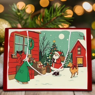 Vintage Christmas Illustration Large Gift Bag