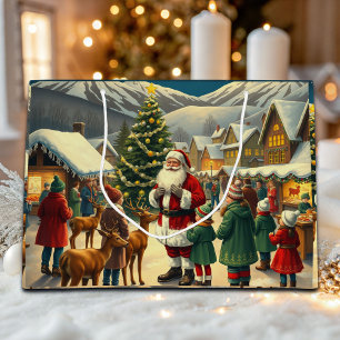 Vintage Christmas Illustration Large Gift Bag