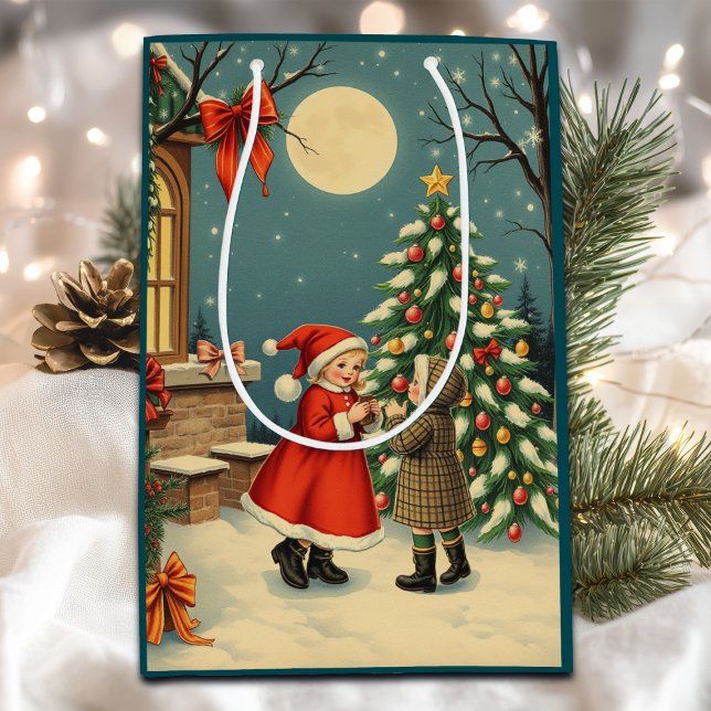 Vintage Christmas Illustration Medium Gift Bag (Creator Uploaded)