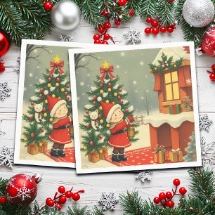 Vintage Christmas Illustration Napkin