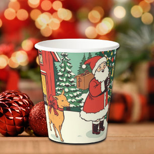 Vintage Christmas Illustration Paper Cups