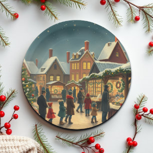Vintage Christmas Illustration Paper Plate