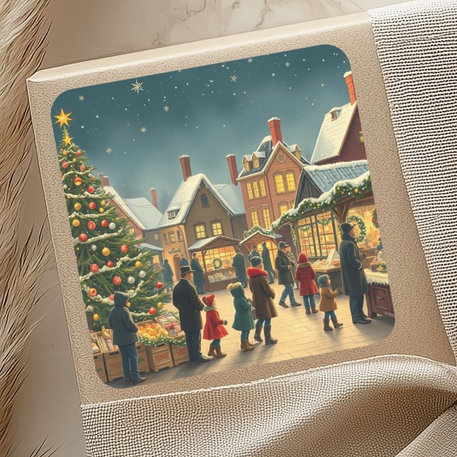 Vintage Christmas Illustration Square Sticker (Creator Uploaded)