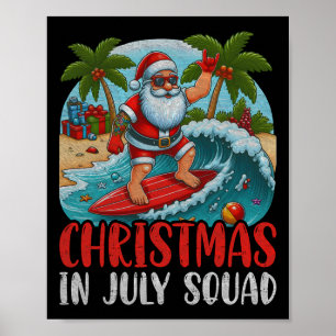 Vintage Christmas In July Santa Hawaiian Surfing S Poster