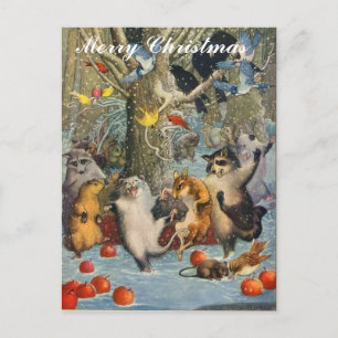 Vintage Christmas in the Woods Post Card