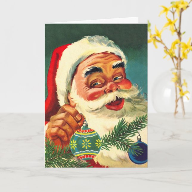 Vintage Christmas, Jolly Retro 50's Santa Claus Card (Yellow Flower)
