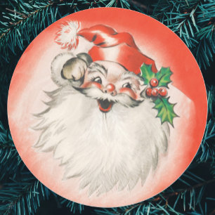 Vintage Christmas, Jolly Retro 50s Santa Claus Classic Round Sticker