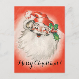Vintage Christmas, Jolly Retro 50s Santa Claus Holiday Postcard