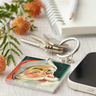 Vintage Christmas, Jolly Retro 50's Santa Claus Key Ring