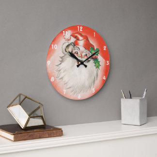 Vintage Christmas, Jolly Retro 50s Santa Claus Large Clock