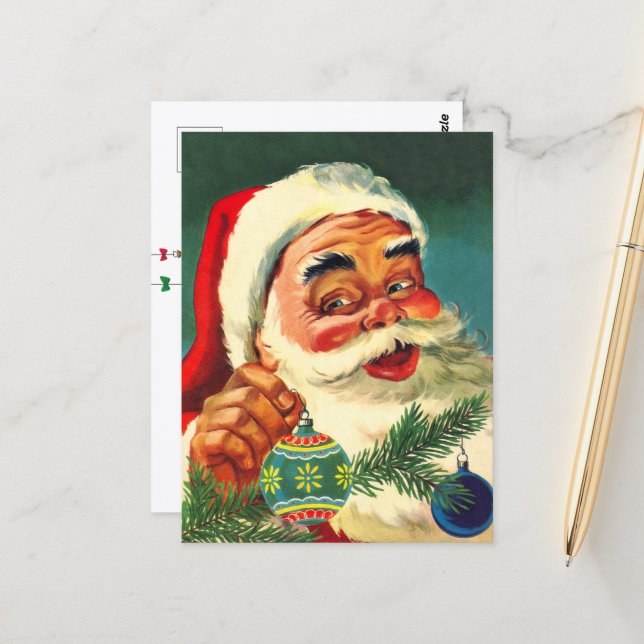 Vintage Christmas, Jolly Retro 50's Santa Claus Postcard (Front/Back In Situ)