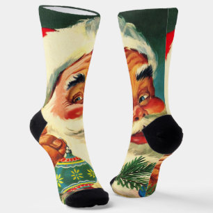 Vintage Christmas, Jolly Retro 50's Santa Claus Socks
