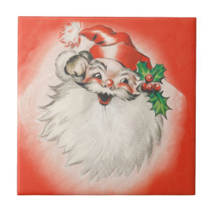 Vintage Christmas, Jolly Retro 50s Santa Claus Tile