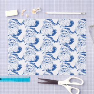 Vintage Christmas, Jolly Santa Claus in Blue Tissue Paper
