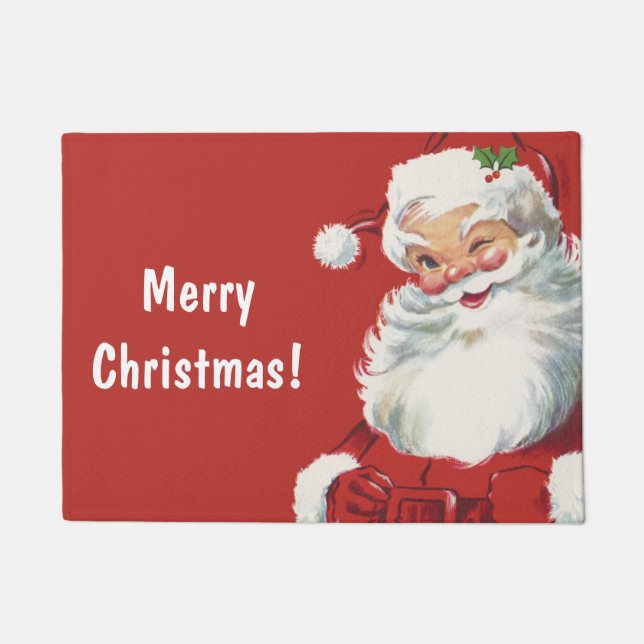 Vintage Christmas, Jolly Santa Claus Winking Doormat (Front)