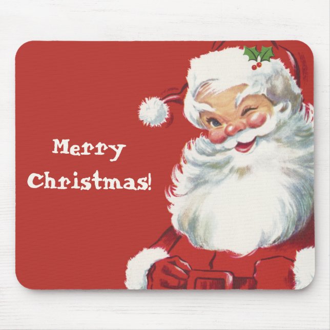 Vintage Christmas, Jolly Santa Claus Winking Mouse Pad (Front)
