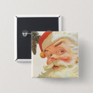 Vintage Christmas, Jolly Santa Claus with a Secret 15 Cm Square Badge