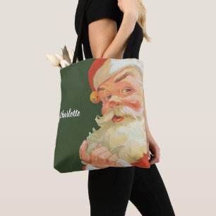 Vintage Christmas, Jolly Santa Claus with a Secret Tote Bag