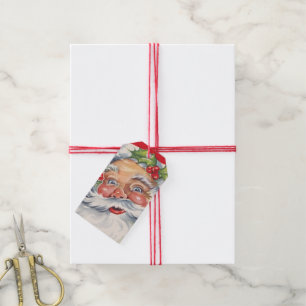 Vintage Christmas, Jolly Santa Claus with His Hat Gift Tags