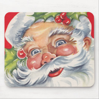 Vintage Christmas, Jolly Santa Claus with His Hat Mouse Pad