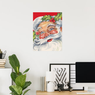 Vintage Christmas, Jolly Santa Claus with His Hat Poster