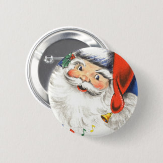 Vintage Christmas, Jolly Santa Claus with Music 6 Cm Round Badge