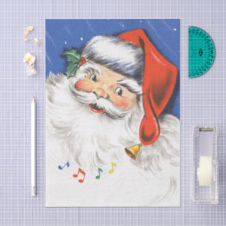 Vintage Christmas, Jolly Santa Claus with Music Tissue Paper