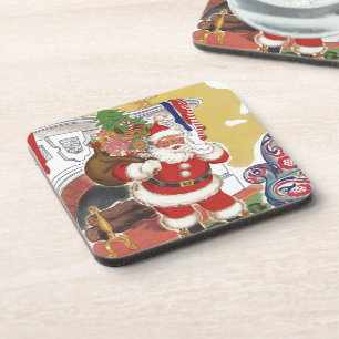 Vintage Christmas, Jolly Santa Claus with Presents Coaster